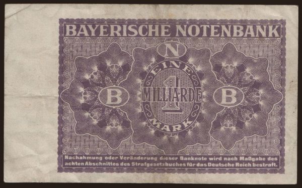 Németország, Länderbanknoten, 1871-1935: Bayerische Notenbank, 1.000.000.000 Mark, 1923