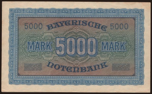 Nemecko, Länderbanknoten, 1871-1935: Bayerische Notenbank, 5000 Mark, 1922