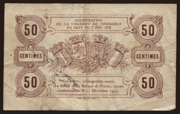 Europe, France, France - Local issues: Beauvais et de L'oise, 50 centimes, 1920