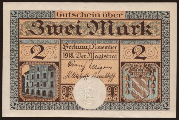 Nemecko, Grossgeld, Inflation, 1918-1920: Beckum/ Stadt, 2 Mark, 1918