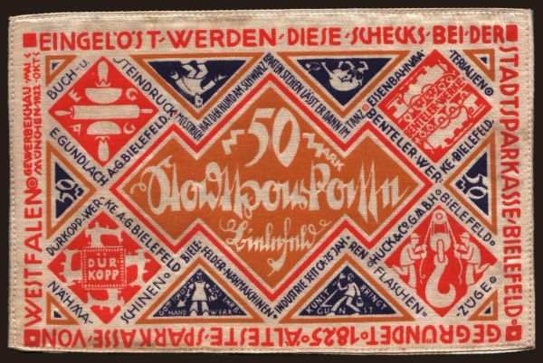 Németország, Grossgeld, Inflation, 1922: Bielefeld, 50 Mark, 1922