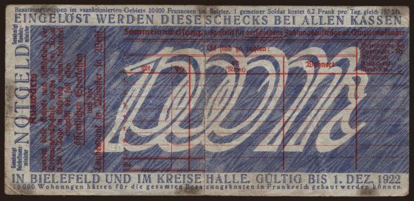 Germany, Grossgeld, Inflation, 1922: Bielefeld/ Stadt, 1000 Mark, 1922