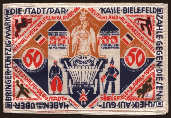 Nemecko, Grossgeld, Inflation, 1922: Bielefeld/ Stadt, 50 Mark, 1922