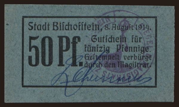 Germany, Notgeld, 1914-1915: Bischofstein/ Stadt, 50 Pfennig, 1914