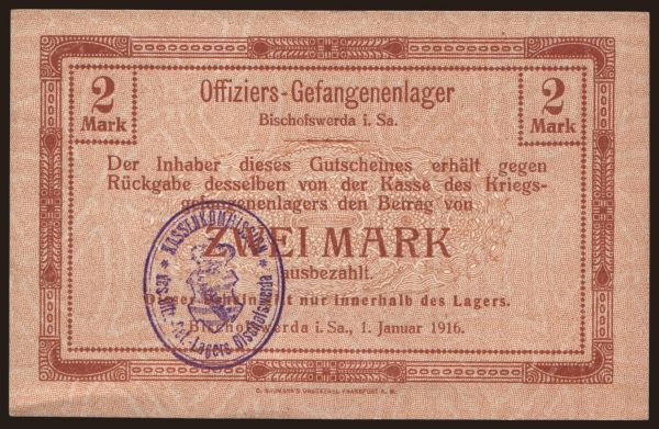 Germany, Kriegsgefangenenlager, 1915-1918: Bischofswerda, 2 Mark, 1916