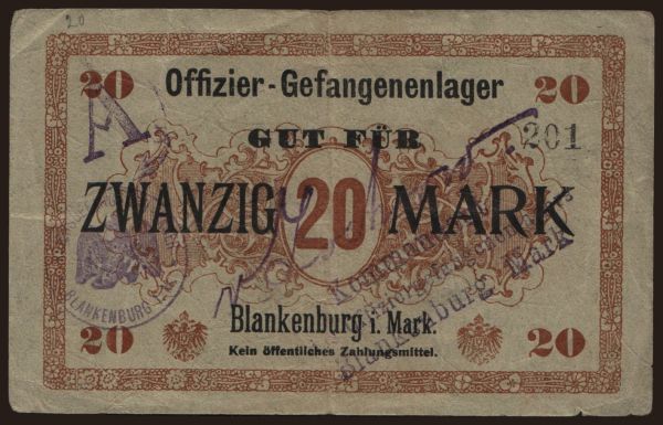 Németország, Kriegsgefangenenlager, 1915-1918: Blankenburg, 20 Mark, 191?