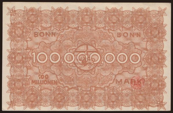 Németország, Grossgeld, Inflation, 1923: Bonn/ Stadt und Handelskammer gemeinsam, 100.000.000 Mark, 1923