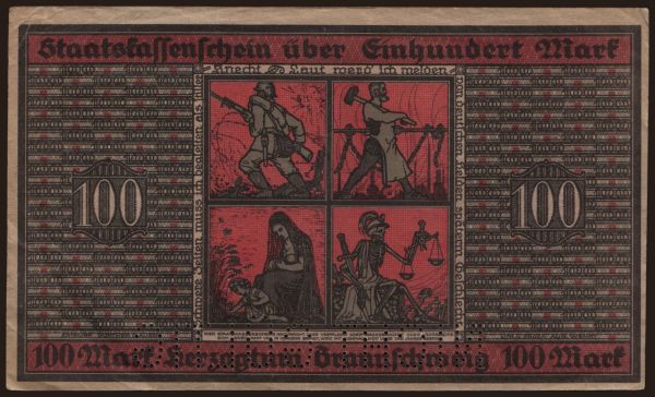 Nemecko, Grossgeld, Inflation, 1918-1920: Braunschweig/ Herzogl. Brsg-Lbg. Finanzkollegium, 100 Mark, 1918