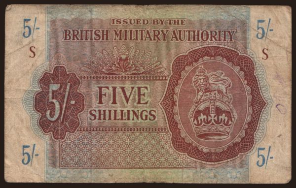 Európa, Spojené Kráľovstvo, Vojenské vydania: British Military Authority, 5 shillings, 1943