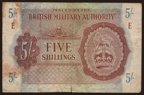 Europe, United Kingdom, Military issues: British Military Authority, 5 shillings, 1943