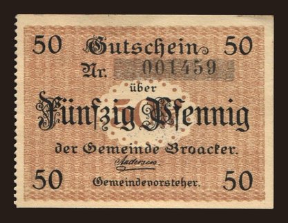 Európa, Dánsko, Dánsko - Núdzové vydania: Broager/ Gemeinde, 25 Pfennig, 1917