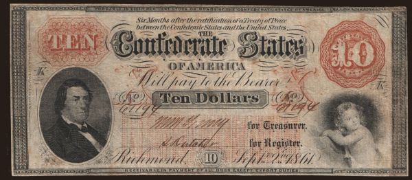 Amerika, USA, Konfederované štáty americké, 1861-1865: CSA, 10 dollars, 1861