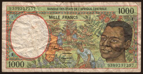 Afrika, Közép-Afrika: Cameroun, 1000 francs, 1993