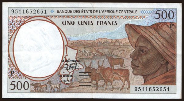 Afrika, Stredná Afrika: Chad, 500 francs, 1995