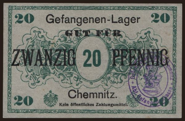 Nemecko, Kriegsgefangenenlager, 1915-1918: Chemnitz, 20 Pfennig, 191?