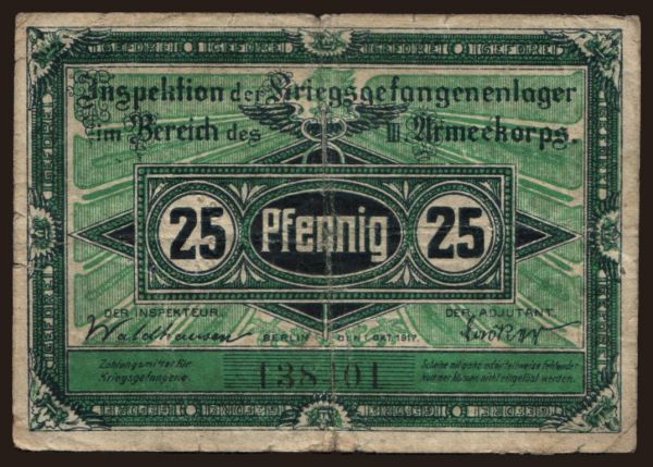 Németország, Kriegsgefangenenlager, 1915-1918: Crossen, 25 Pfennig, 1917