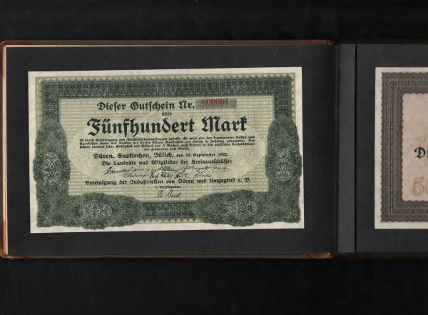 Németország, Grossgeld, Inflation, 1923: Düren, Euskirchen, Jülich - Banki minták könyve (22x)