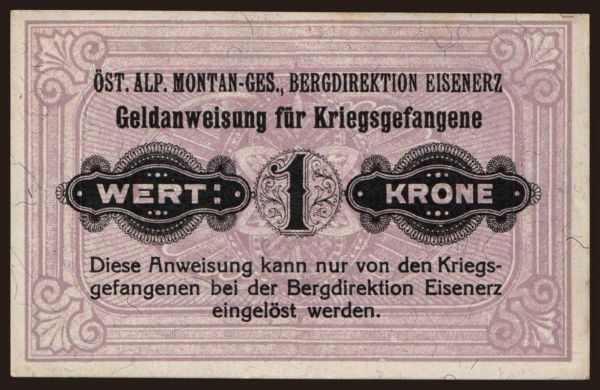 Austria and Austro-Hungary, POW Camp issues (1914-18): Eisenerz, 1 Krone, 191?