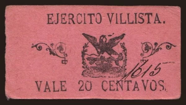 Amerika, Mexico: Ejercito Villista, 20 centavos, 191?