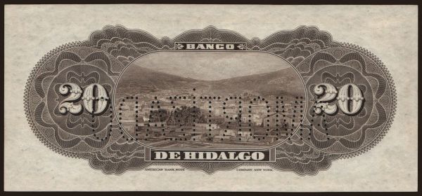 Amerika, Mexico: El Banco De Hidalgo, 20 pesos, 1910