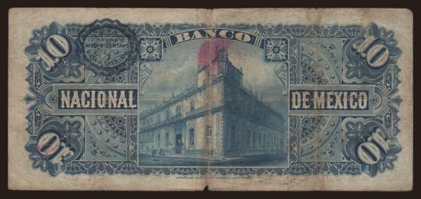 America, Mexico: El Banco Nacional de Mexico, 10 pesos, 1910