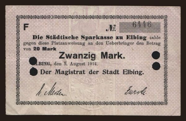 Europe, Poland, Poland - Local issues: Elbing/ Elblag, 20 Mark, 1914