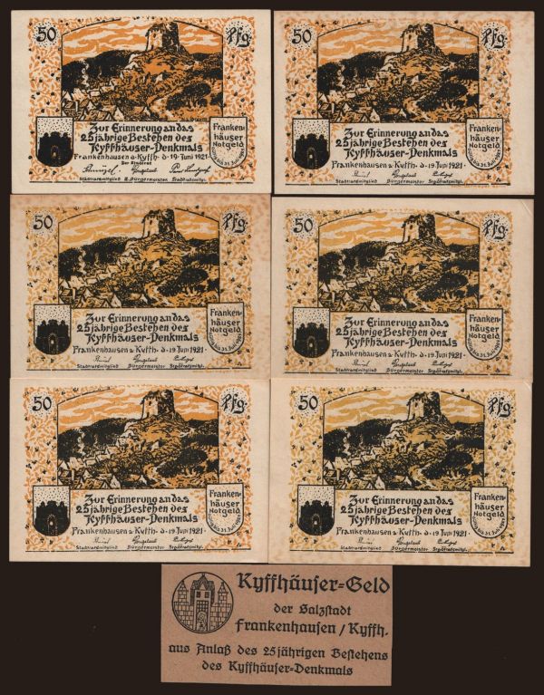 Németország, Serienscheine, 1921-1922: Frankenhausen, 6x 50 Pfennig, 1921