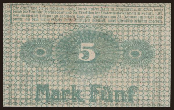 Germany, Grossgeld, Inflation, 1918-1920: Frankfurt/ Frankfurter Maschinenbau A.G., 5 Mark, 1918