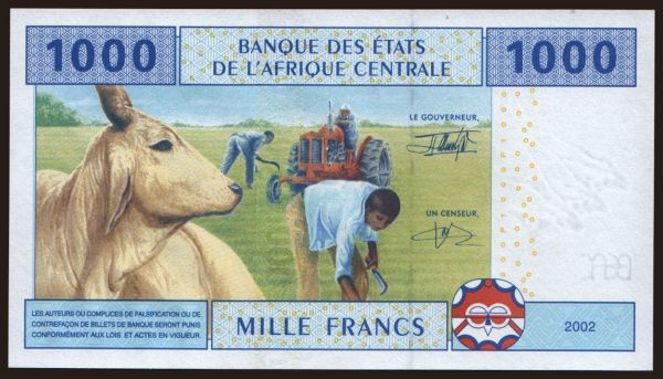 Afrika, Stredná Afrika: Gabon, 1000 francs, 2002