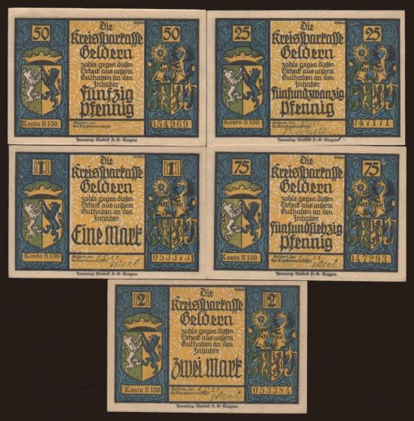 Németország, Serienscheine, 1921-1922: Geldern, 25 Pfennig - 2 Mark, 1922