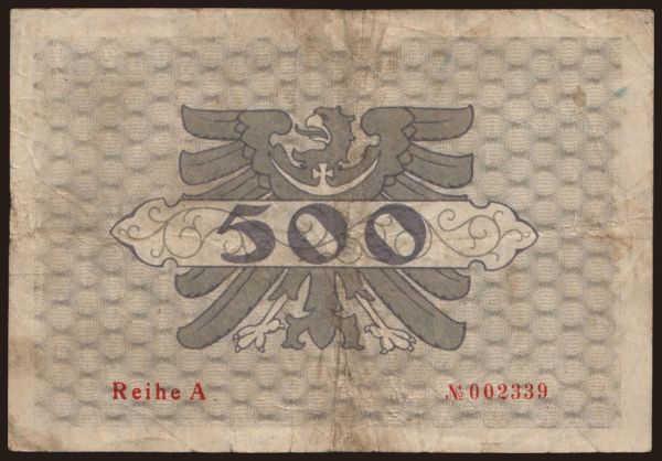 Nemecko, Grossgeld, Inflation, 1922: Glogau/ Landkreis, 500 Mark, 1922