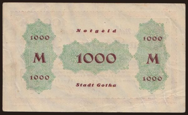 Nemecko, Grossgeld, Inflation, 1923: Gotha/ Stadt, 1000 Mark, 1923