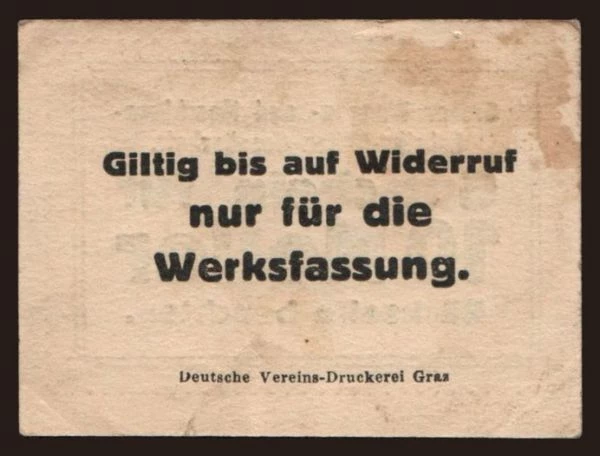 Rakúsko a Rakúsko-Uhorsko, Notgeld - Heller, firemné (1918-1923): Graz/ Waggon- Maschinenfabrik AG, 10 Heller, 191?