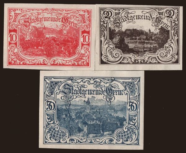 Austria and Austro-Hungary, Notgeld - Heller, Gemeinde (1918-1923): Grein, 10, 20, 50 Heller, 1920