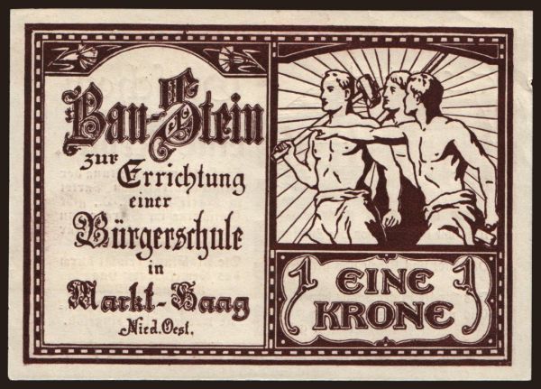 Austria and Austro-Hungary, Notgeld - Kronen (1914-1923): Haag/ Ortsgruppenleitung der Sozialdemokratischen Partei, 1 Krone, 1920