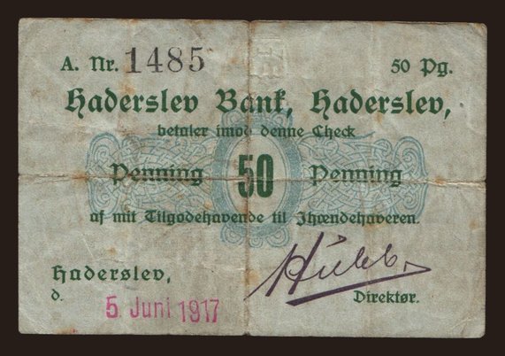 Európa, Dánsko, Dánsko - Núdzové vydania: Haderslev/ Haderslev Bank, 50 Pfennig, 1917