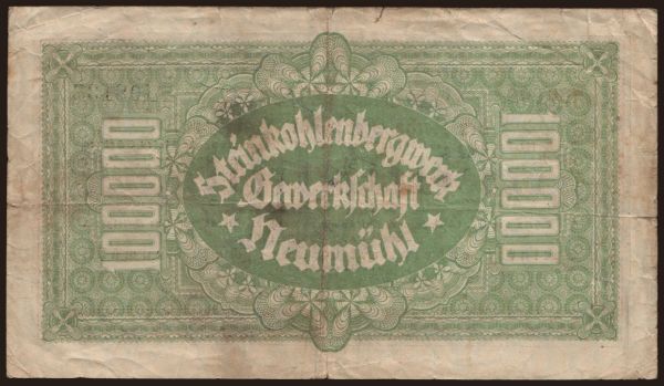 Nemecko, Grossgeld, Inflation, 1923: Hamborn/ Steinkohlenbergwerk Gewerkschaft Neumühl, 100.000 Mark, 1923