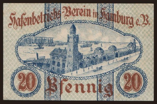 Németország, Verkehrsausgaben, 1916-1922: Hamburg/ Hafenbetriebsverein, 20 Pfennig, 1920