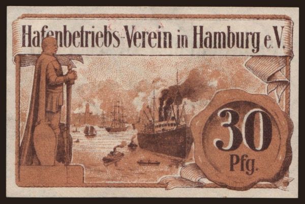 Nemecko, Verkehrsausgaben, 1916-1922: Hamburg/ Hafenbetriebsverein, 30 Pfennig, 1920