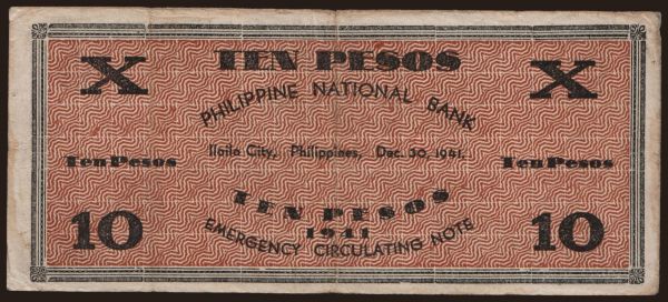 Ázia, Filipí­ny, Filipí­ny - Núdzové vydania: Iloilo, 10 pesos, 1941