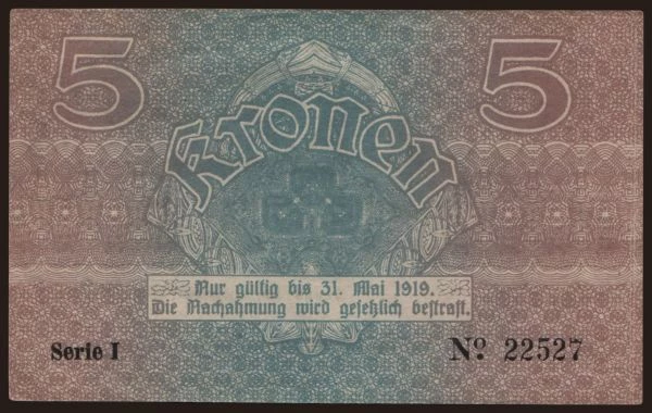 Rakúsko a Rakúsko-Uhorsko, Notgeld - Kronen (1914-1923): Innsbruck, 5 Kronen, 1918