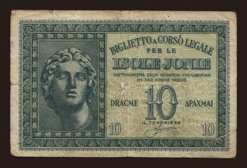 Európa, Görögország: Isole Jonie, 10 drachmai, 1941