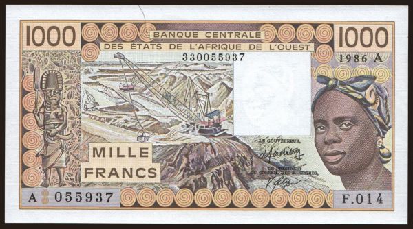 Afrika, Nyugat Afrikai Államok: Ivory Coast, 1000 francs, 1986