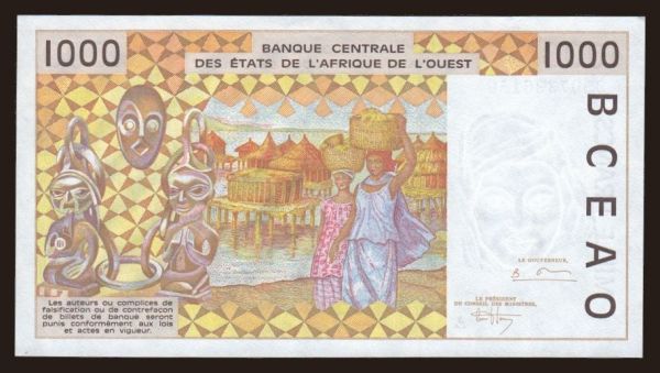 Afrika, Nyugat Afrikai Államok: Ivory Coast, 1000 francs, 1995