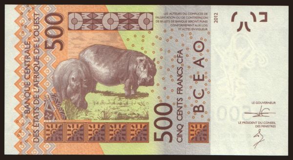 Africa, West African States: Ivory Coast, 500 francs, 2012