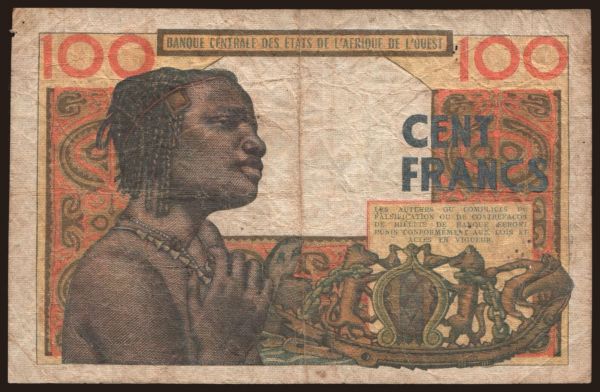 Afrika, Západná Afrika: Ivory coast, 100 francs, 196?