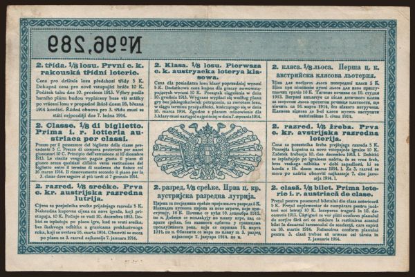 Periférie, Lotéria, Rakúsko a Rakúsko-Uhorsko: K.K. Österreichische Klassen-Lotterie, 1/8 Los, 1913