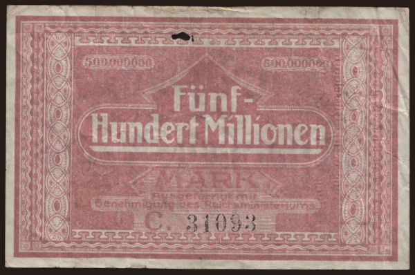 Németország, Grossgeld, Inflation, 1923: Kempen/ Kreis, 500.000.000 Mark, 1923