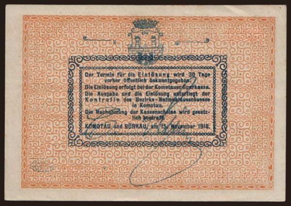 Czechoslovakia and successor states, Local issues: Komotau, 5 Kronen, 1918