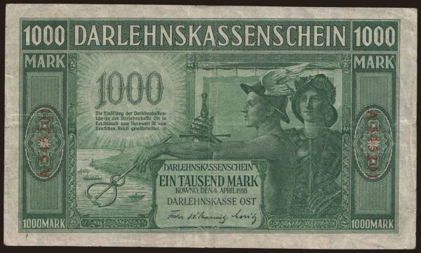 Germany, Occupation (1914-1918): Kowno, 1000 Mark, 1918